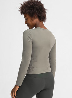 Solid Pullover Slim Ruched Yoga Top