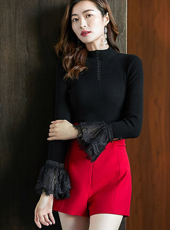 Lace Patchwork Flare Sleeve Pullover Sweater