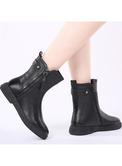Rounded Toe Wool Flat Short Snow Boots