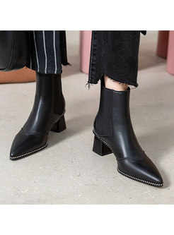 Solid Pointed Toe Block Heel Winter Boots
