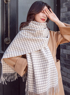 Houndstooth Fringed Faux Cashmere Scarf