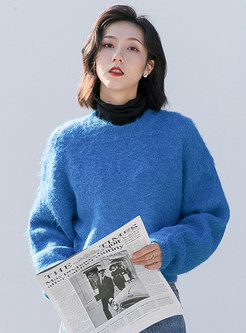 Crew Neck Pullover Solid Short Sweater