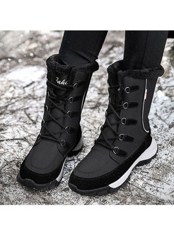 Waterproof Plush Lace-up Snow Boots