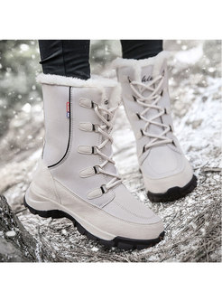 Waterproof Plush Lace-up Snow Boots