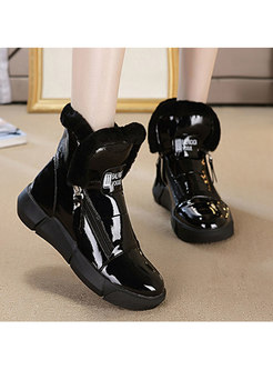 Patent Leather Rounded Toe Flat Ankle Boots