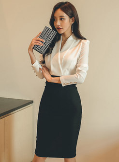 Long Sleeve Patchwork Bodycon Office Dress
