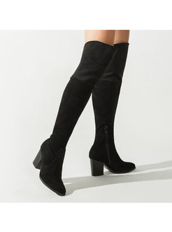 Pointed Toe Block Heel Over Knee Boots