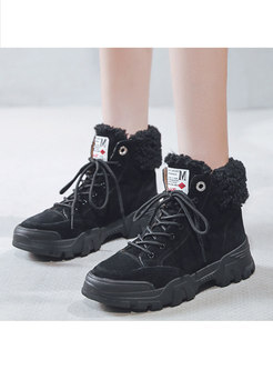 Lambswool Patchwork Lace-up Ankle Boots