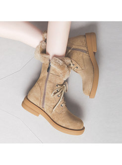 Low Block Heel Lace-up Short Snow Boots