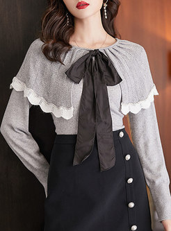 Bowknot Shawl Long Sleeve Pullover Sweater