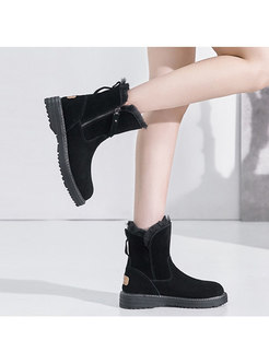 Plush Rounded Toe Side Zipper Ankle Boots