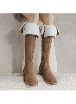 Rounded Toe Lambswool Over Knee Boots
