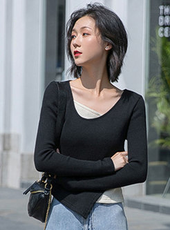 Color-blocked Patchwork Asymmetric Sweater