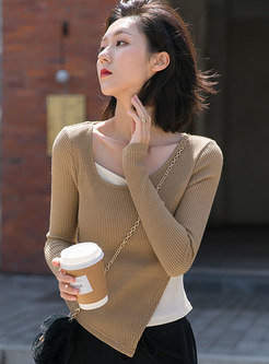 Color-blocked Patchwork Asymmetric Sweater
