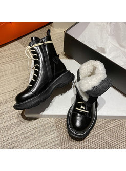 Patent Leather Non-slip Wool Ankle Boots