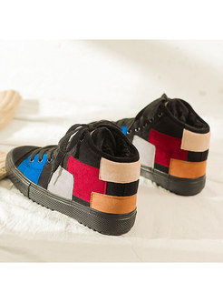 Color-blocked Plush Patchwork Flat Winter Shoes