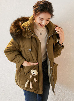Faux Fur Hooded Straight Down Coat With Doll