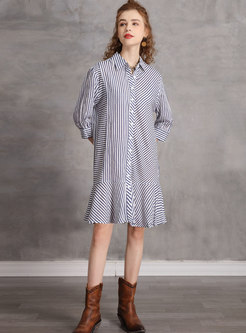 3/4 Sleeve Single-breasted Shift Shirt Dress
