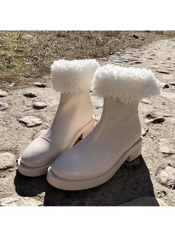 Rounded Toe Lambswool Patchwork Snow Boots