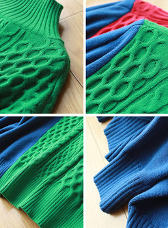 Turtleneck Color-blocked Asymmetric Sweater