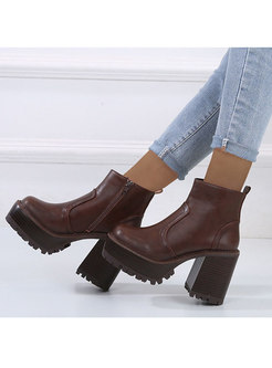 Rounded Toe Platform Block Heel Ankle Boots