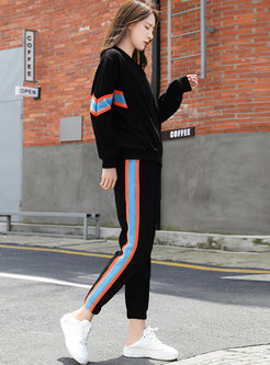 Striped Patchwork Pullover Sweatshirt Pant Suits