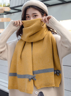 Color-blocked Bowknot Thicken Winter Scarf