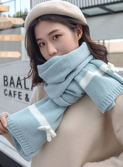 Color-blocked Bowknot Thicken Winter Scarf