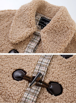 Tweed Patchwork Horn Button Teddy Coat