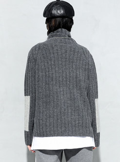 Turtleneck Pullover Color-blocked Sweater