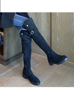 Rounded Toe Lambswool Over Knee Boots