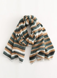 Color-blocked Striped Faux Cashmere Winter Scarf