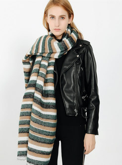Color-blocked Striped Faux Cashmere Winter Scarf