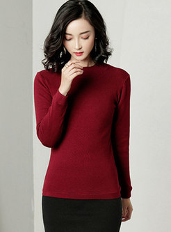 Mock Neck Pullover Solid Slim Thicken Sweater