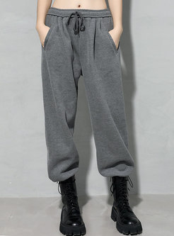 High Waisted Drawstring Knitted Straight Pants