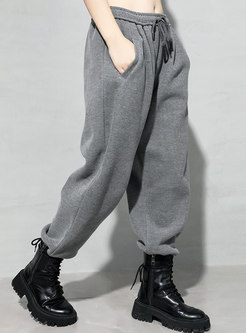 High Waisted Drawstring Knitted Straight Pants