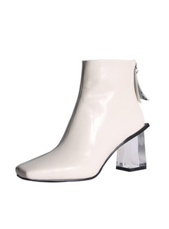 Square Toe Transparent Block Heel Boots
