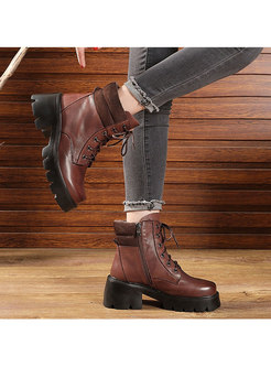 Retro Lace-up Block Heel Ankle Boots
