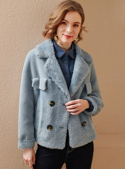 Lapel Double-breasted Lambswool Straight Coat