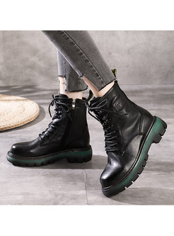 Rounded Toe Retro Lace-up Ankle Boots