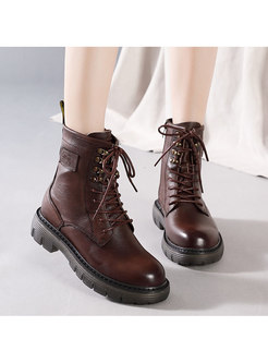 Rounded Toe Retro Lace-up Ankle Boots