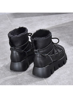 Retro Rounded Toe Platform Wool Ankle Boots
