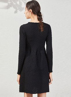 V-neck Openwork Wool High Waisted Sweater Dress