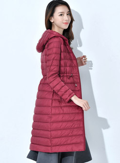 Hooded Drawstring Lightweight A Line Down Coat