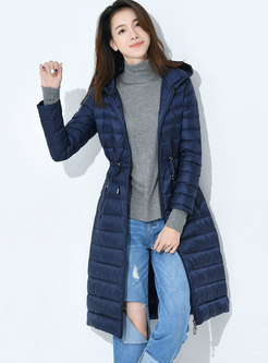 Hooded Drawstring Lightweight A Line Down Coat