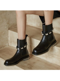 Square Toe Rhinestone Low Block Heel Ankle Boots