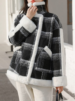 Lambswool Patchwork Plaid Straight Coat