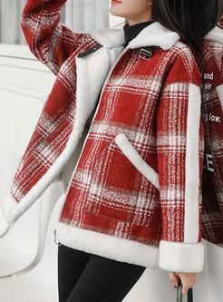 Lambswool Patchwork Plaid Straight Coat