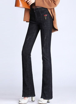 High Waisted Solid Denim Flare Pants