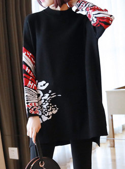 Letter Print Pullover Long Loose Sweater